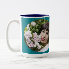 50と素晴らしい金ゴールドティール（緑がかった色）ブルーフォト追加の名前 ツートーンマグカップ