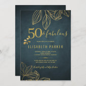 50と素晴らしい金ゴールドネイビー50th誕生日パーティー 招待状 (正面/裏面)
