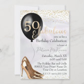 50と素晴らしい金ゴールドハイヒール 招待状 (正面)