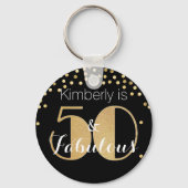50と素晴らしい金ゴールドパーソナライズされた誕生日パーティー キーホルダー (正面)