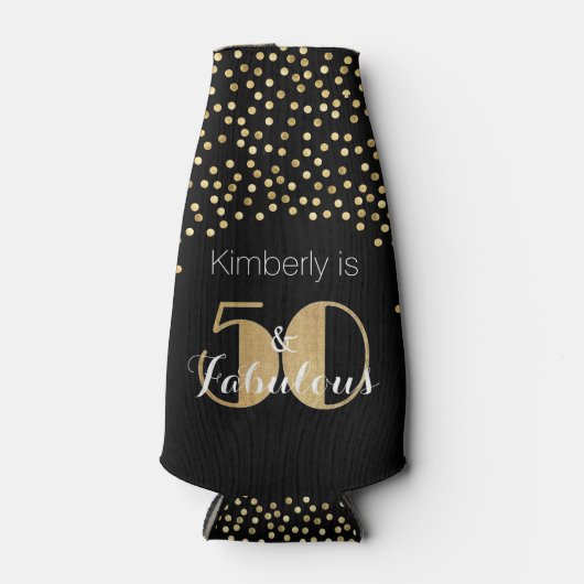 50と素晴らしい金ゴールドパーソナライズされた誕生日パーティー ボトルクーラー (正面)