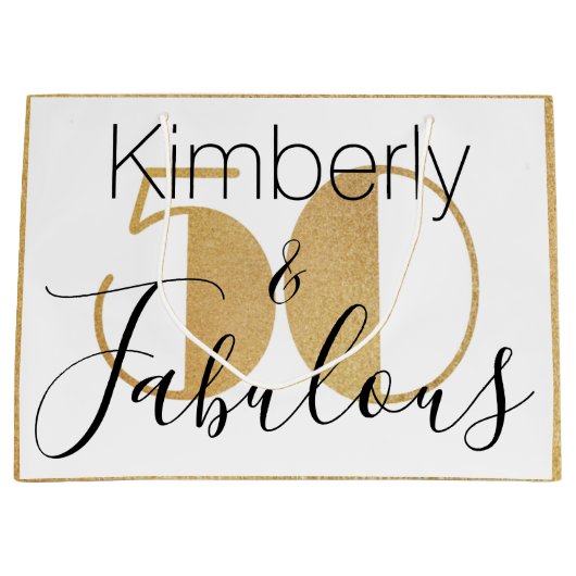 50と素晴らしい金ゴールドパーソナライズされた誕生日パーティー ラージペーパーバッグ (正面)