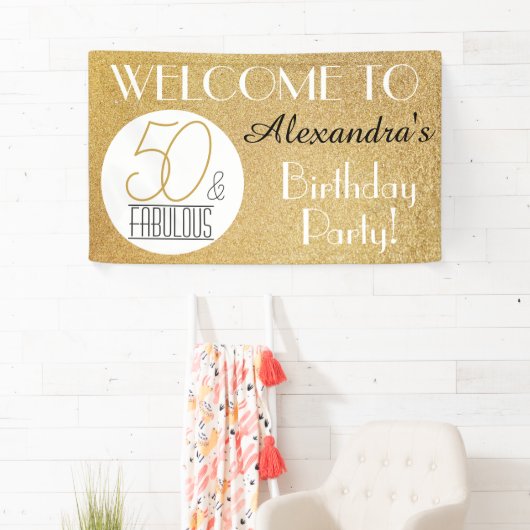 50と素晴らしい金ゴールドパーソナライズされた誕生日パーティー 横断幕 (インサイチュ)