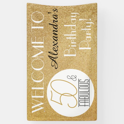 50と素晴らしい金ゴールドパーソナライズされた誕生日パーティー 横断幕 (縦)