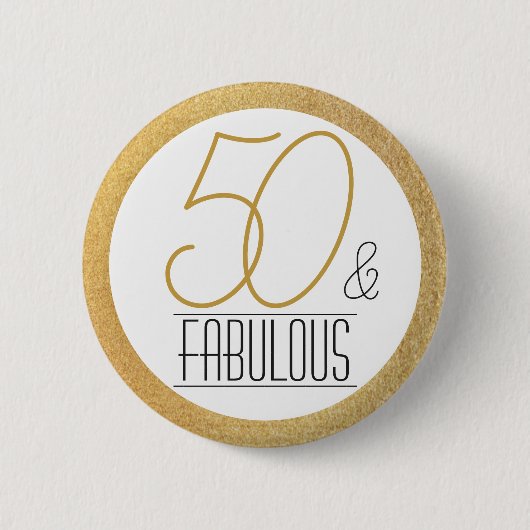 50と素晴らしい金ゴールドパーソナライズされた誕生日パーティー 缶バッジ (正面)