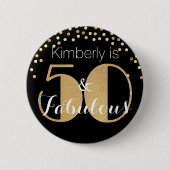 50と素晴らしい金ゴールドパーソナライズされた誕生日パーティー 缶バッジ (正面)