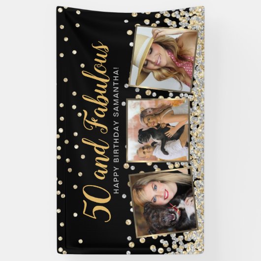 50と素晴らしい金ゴールドフォトコラージュ50誕生日 横断幕 (縦)