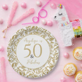 50と素晴らしい金ゴールドフローラルパターン50誕生日 ペーパープレート (パーティー)