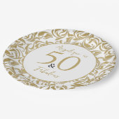 50と素晴らしい金ゴールドフローラルパターン50誕生日 ペーパープレート (アングル)