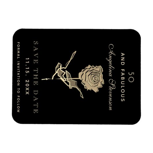 50と素晴らしい金ゴールドフローラ誕生日日付を保存 マグネット (横)