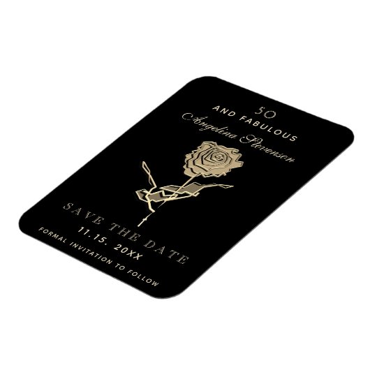 50と素晴らしい金ゴールドフローラ誕生日日付を保存 マグネット (左側)