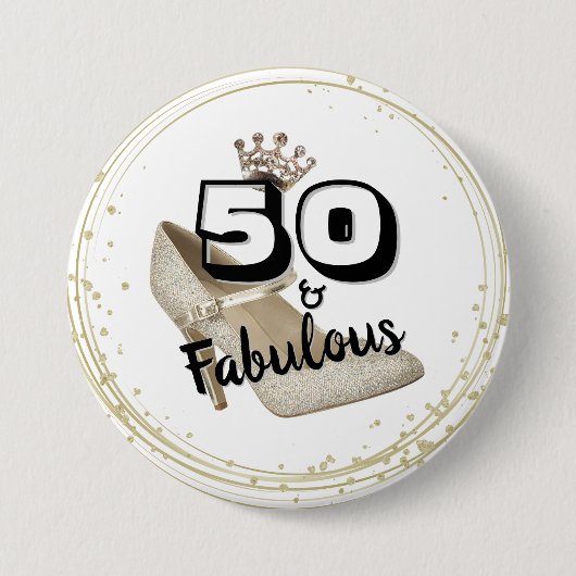 50と素晴らしい金ゴールドブラックはっきりした誕生日 缶バッジ (正面)