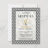 50と素晴らしい金ゴールドブラックアールデコ誕生日パーティー 招待状 (正面)