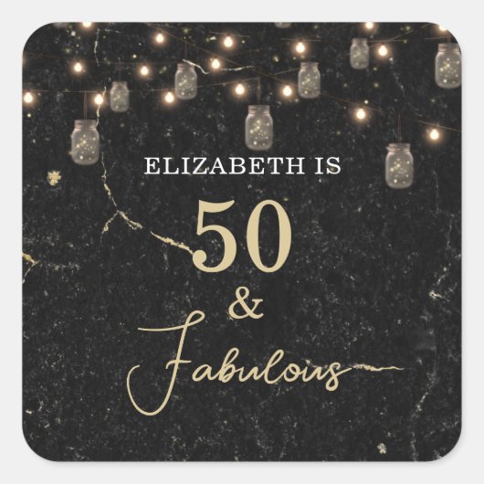 50と素晴らしい金ゴールドブラックマーブルメイスンジャールライト スクエアシール (正面)