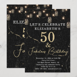 50と素晴らしい金ゴールドブラックマーブルメイスンジャールライト 招待状