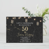 50と素晴らしい金ゴールドブラックマーブルメイスンジャールライト 招待状 (スタンド正面)