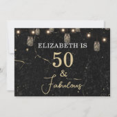 50と素晴らしい金ゴールドブラックマーブルメイスンジャールライト 招待状 (裏面)