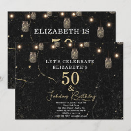 50と素晴らしい金ゴールドブラックマーブルメイスンジャールライト 招待状