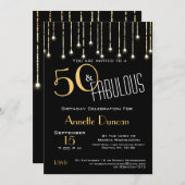 50と素晴らしい金ゴールドブラックライツバースデーパーティー 招待状 (正面/裏面)