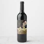 50と素晴らしい金ゴールドブラック誕生日パーティー ワインラベル (正面)