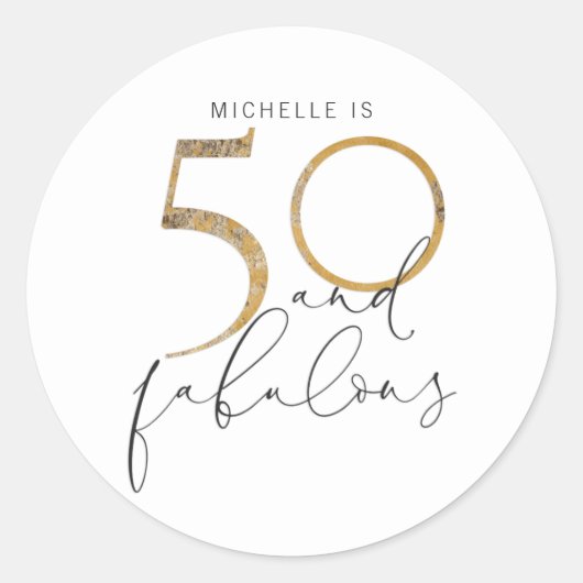 50と素晴らしい金ゴールドブラック&ホワイトの名前 ラウンドシール (正面)