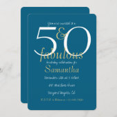 50と素晴らしい金ゴールドブルー50誕生日 招待状 (正面/裏面)