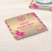 50と素晴らしい金ゴールドホットピンクの輝きハイヒール ペーパーコースター (アングル)