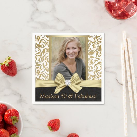 50と素晴らしい金ゴールドホワイトダマスク50誕生日 スタンダードカクテルナプキン (インサイチュ)