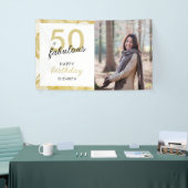 50と素晴らしい金ゴールドホワイトフォト誕生日 横断幕 (トレードショー)
