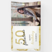 50と素晴らしい金ゴールドホワイトフォト誕生日 横断幕 (縦)