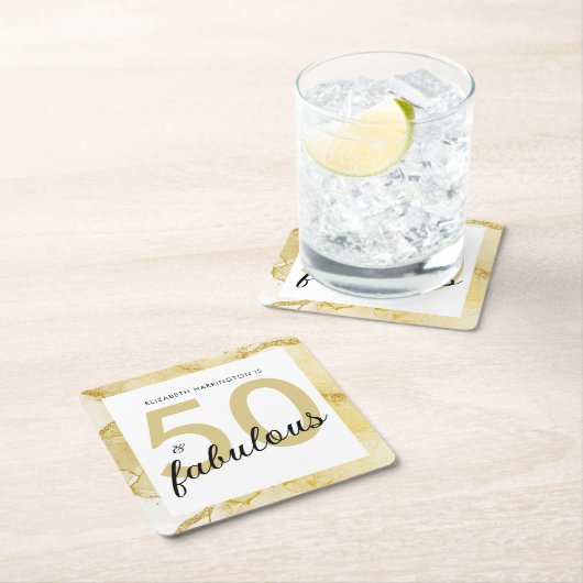 50と素晴らしい金ゴールドホワイト誕生日 スクエアペーパーコースター (インサイチュ)