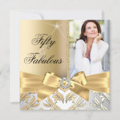 50と素晴らしい金ゴールドリーフ&ボウ50th誕生日招待状 招待状 (正面)