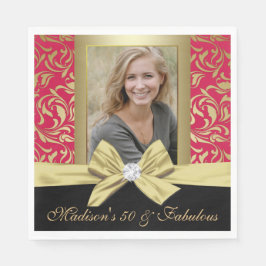 50と素晴らしい金ゴールドレッドダマスク50誕生日 スタンダードランチョンナプキン
