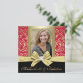 50と素晴らしい金ゴールドレッドダマスク50誕生日 招待状 (スタンド正面)