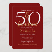 50と素晴らしい金ゴールドレッド50誕生日 招待状 (正面/裏面)