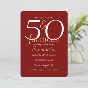 50と素晴らしい金ゴールドレッド50誕生日 招待状