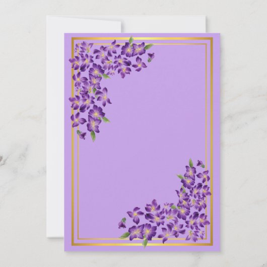 50と素晴らしい金ゴールドヴァイオレット50誕生日 招待状 (裏面)