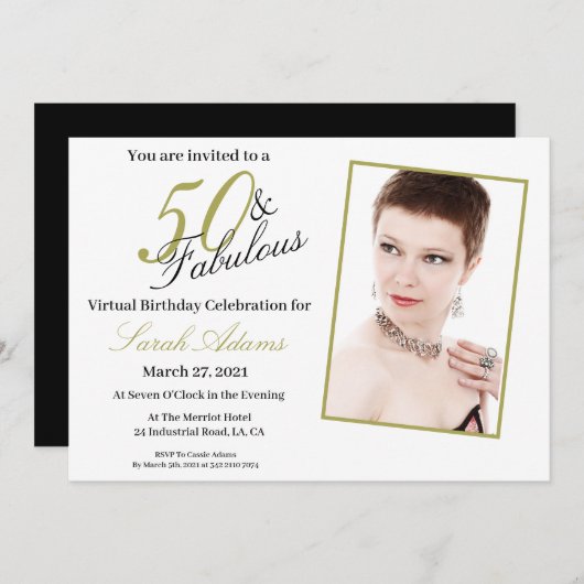 50と素晴らしい金ゴールド仮想誕生日招待状 招待状 (正面/裏面)