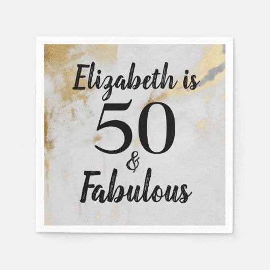50と素晴らしい金ゴールド大理石とブラック文字 スタンダードカクテルナプキン (正面)