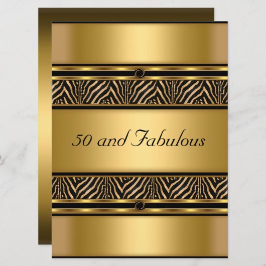 50と素晴らしい金ゴールド誕生日パーティーの招待 招待状 (正面/裏面)