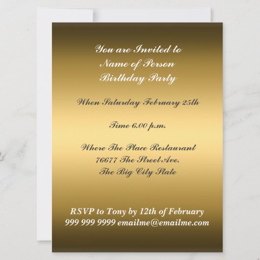 50と素晴らしい金ゴールド誕生日パーティーの招待 招待状 (裏面)