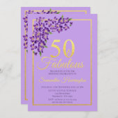 50と素晴らしい金ゴールド50th誕生日パーティー 招待状 (正面/裏面)