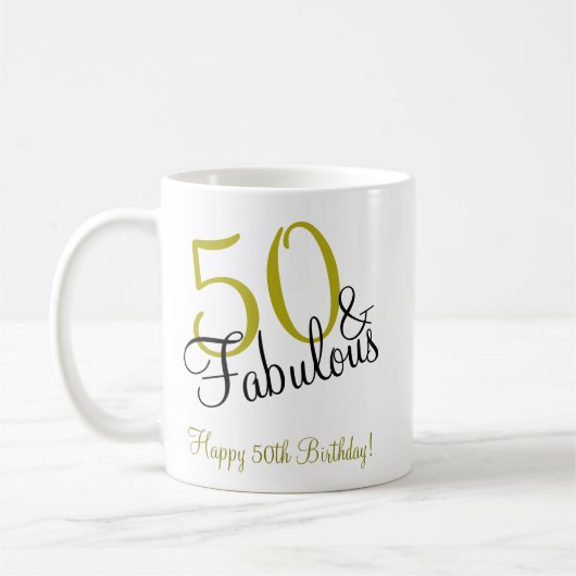 50と素晴らしい金ゴールド&ブラックハッピーバースデー コーヒーマグカップ (左)