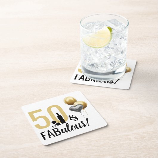 50と素晴らしい金ゴールド&ブラックモダン誕生日 スクエアペーパーコースター (インサイチュ)