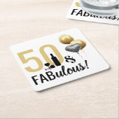 50と素晴らしい金ゴールド&ブラックモダン誕生日 スクエアペーパーコースター (アングル)