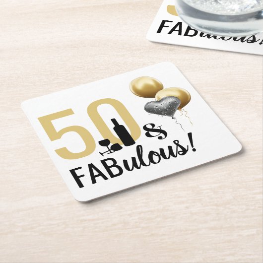 50と素晴らしい金ゴールド&ブラックモダン誕生日 スクエアペーパーコースター (アングル)