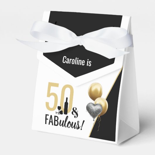 50と素晴らしい金ゴールド&ブラックモダン誕生日 フェイバーボックス (正面サイド)