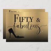 50と素晴らしい金属金ゴールド誕生日パーティー 招待状 (正面/裏面)