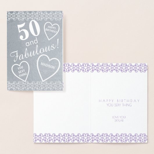50と素晴らしい銀の誕生日ハート パーソナライズされた 箔カード (ディスプレー)