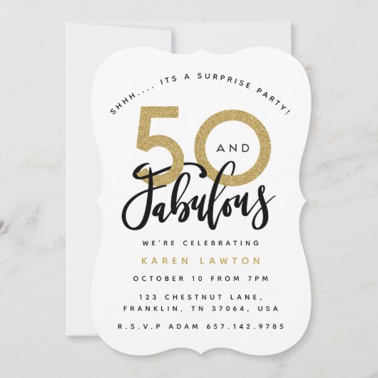 50と素晴らしい驚きの誕生日パーティーの招待 招待状 (正面)